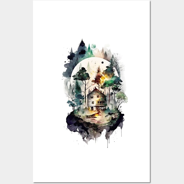 Cozy forest house surrounded with trees 4 Wall Art by SMCLN